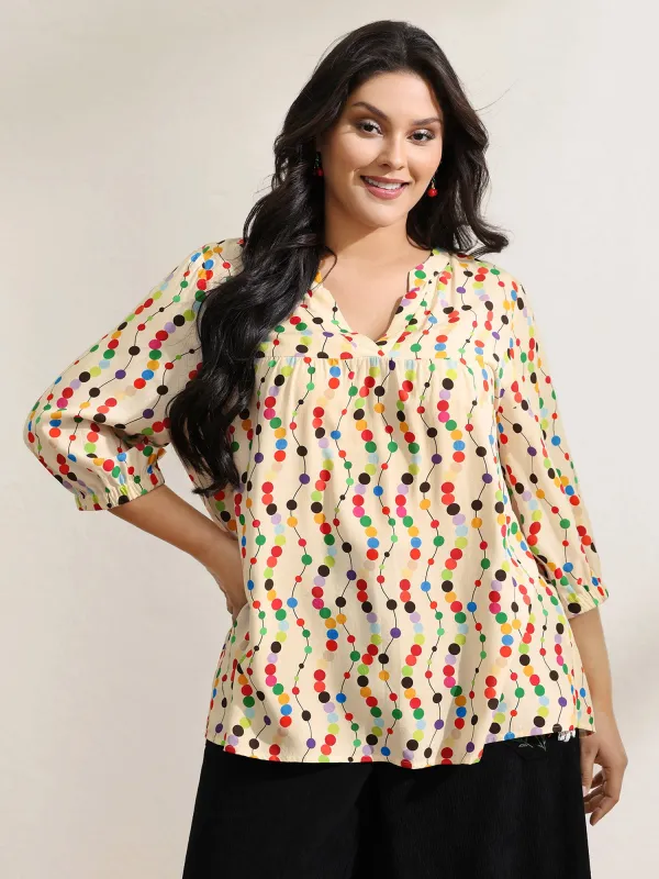 Colorful Polka Dots Rayon Notched Collar Blouse sold by Bloomchic