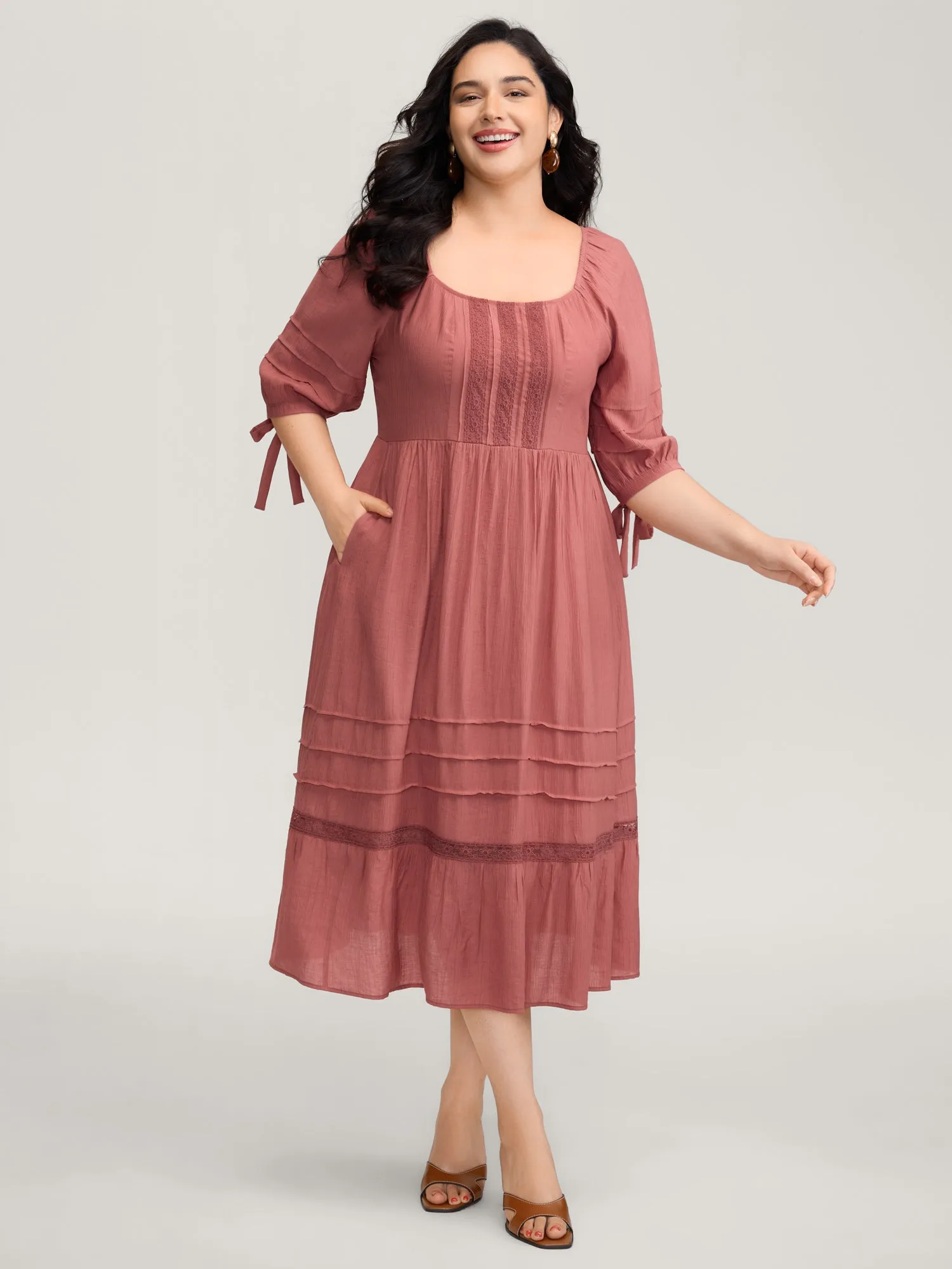 Shirred Back Square Neck Pleated Maxi Dress sold by Bloomchic product image thumbnail 3