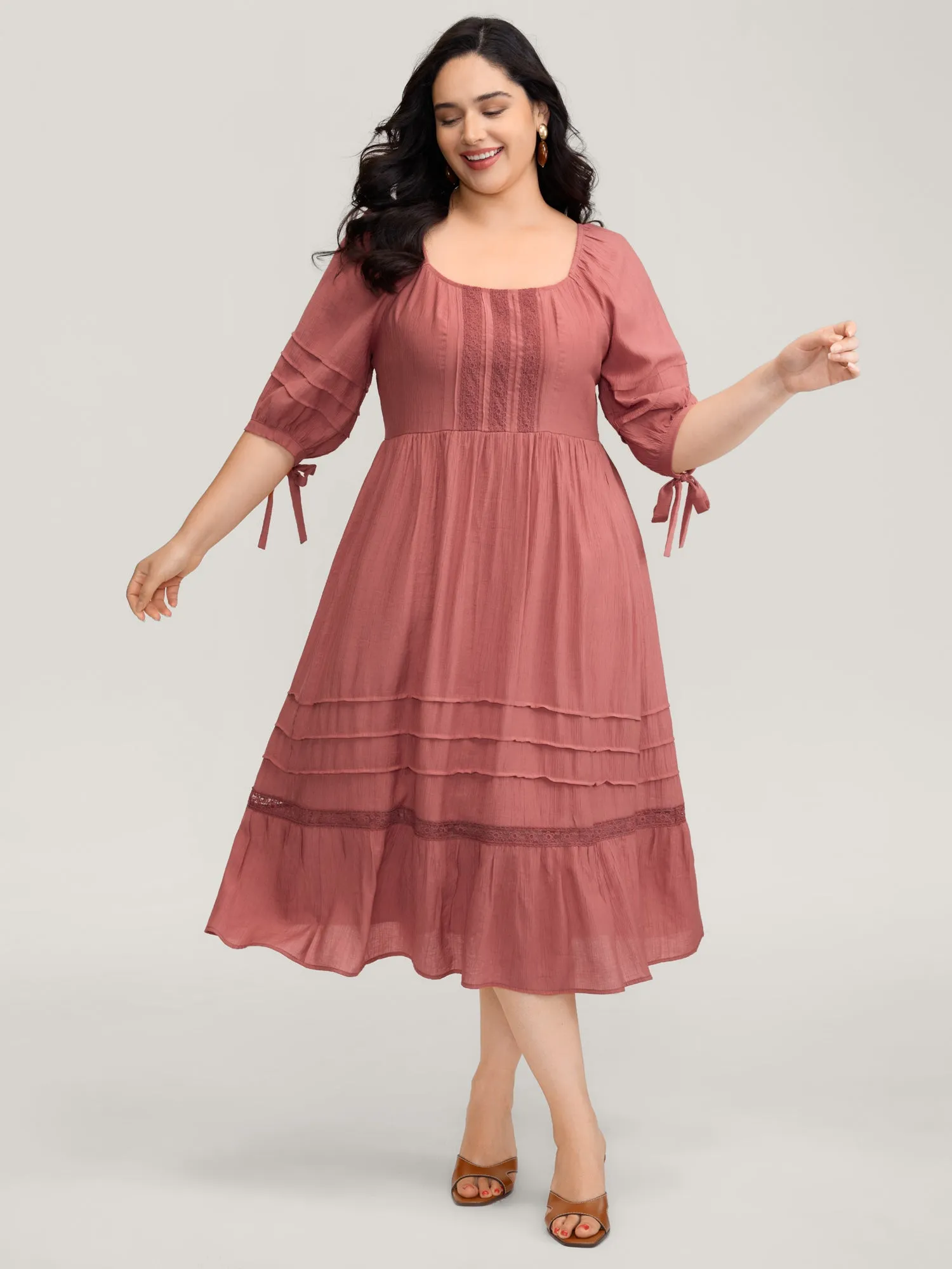 Shirred Back Square Neck Pleated Maxi Dress sold by Bloomchic