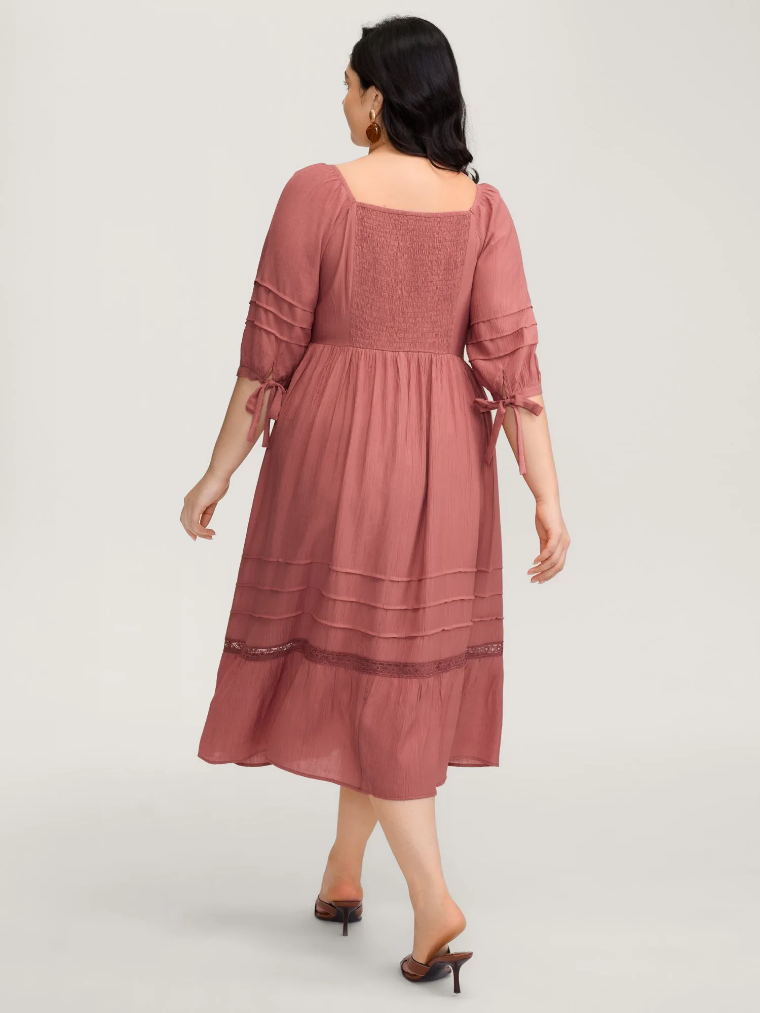 Shirred Back Square Neck Pleated Maxi Dress sold by Bloomchic product image thumbnail 4