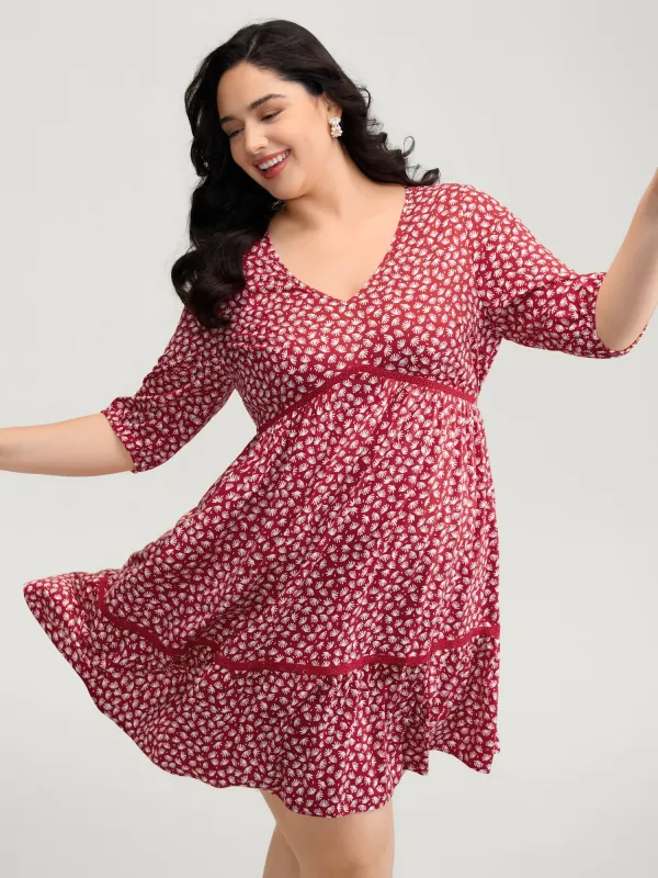 Floral Print Pockets Contrast Knee-Length Dress sold by Bloomchic