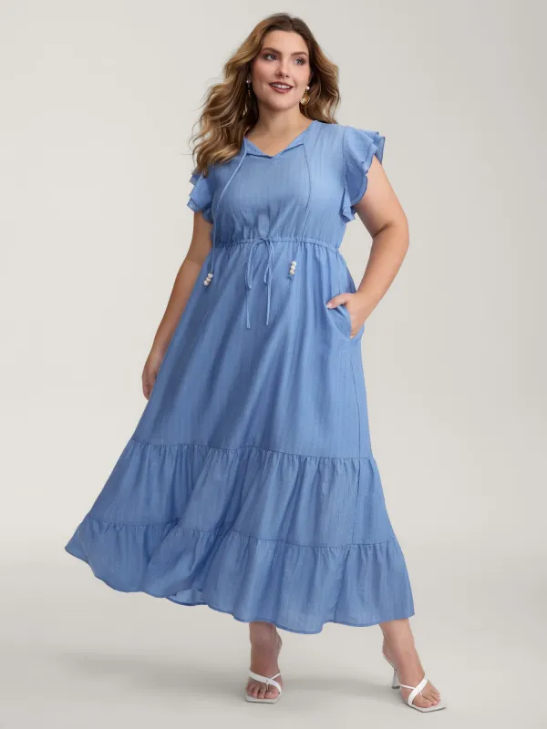 Flutter Sleeve Flowy Waist Drawstring Maxi Dress sold by Bloomchic