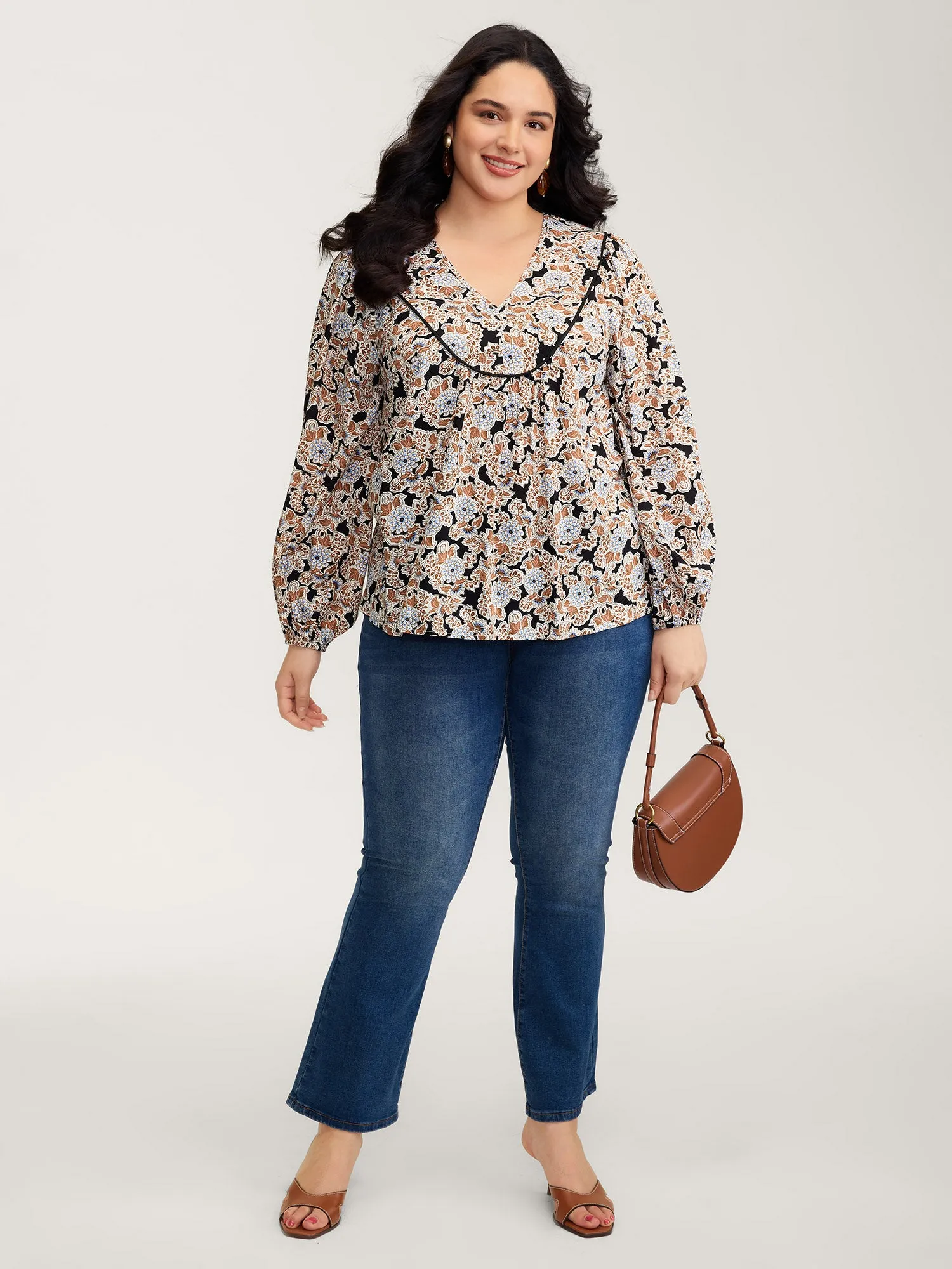 Floral Print Pleated Flowy Blouse sold by Bloomchic product image thumbnail 3