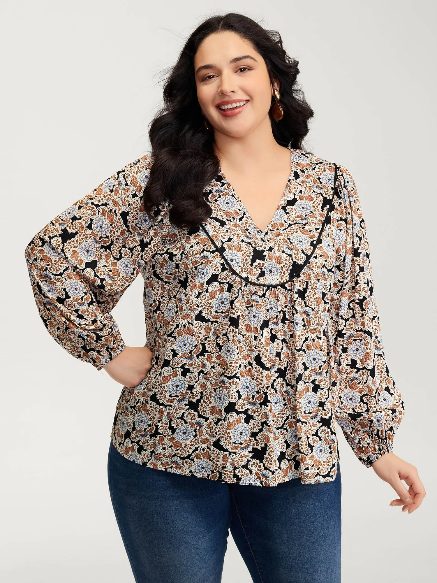 Floral Print Pleated Flowy Blouse sold by Bloomchic product image thumbnail 2