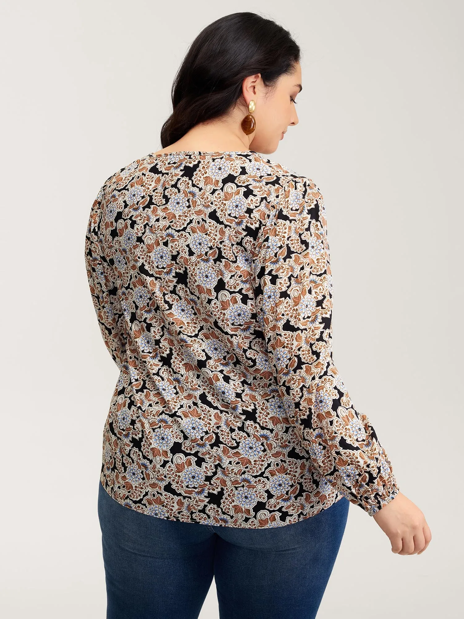 Floral Print Pleated Flowy Blouse sold by Bloomchic product image thumbnail 4