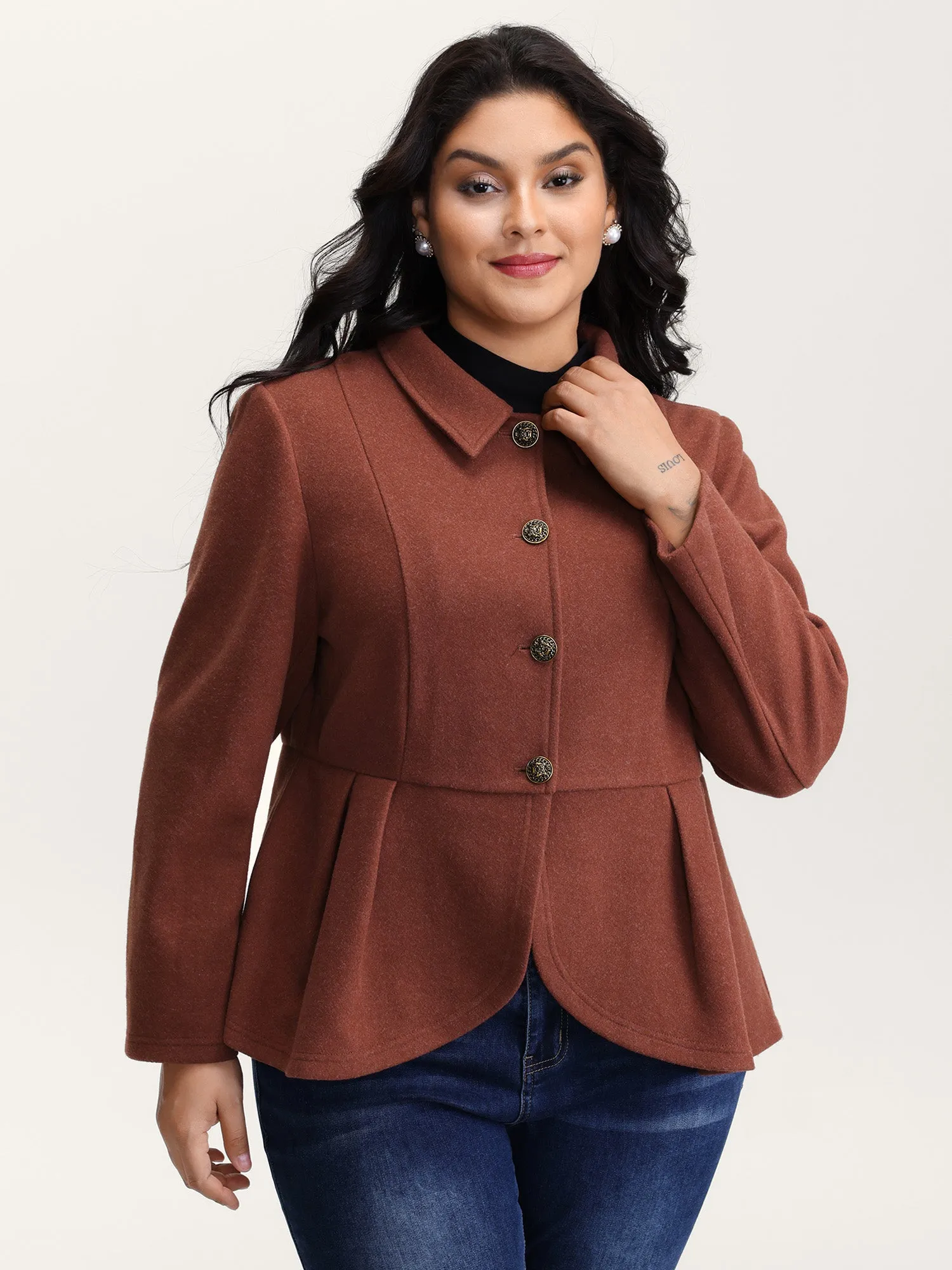 Pleated Curvy Hem Button Blazer sold by Bloomchic product image thumbnail 3