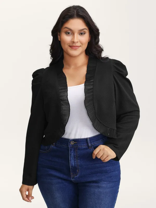 Ruffled Curvy Hem Cropped Blazer sold by Bloomchic