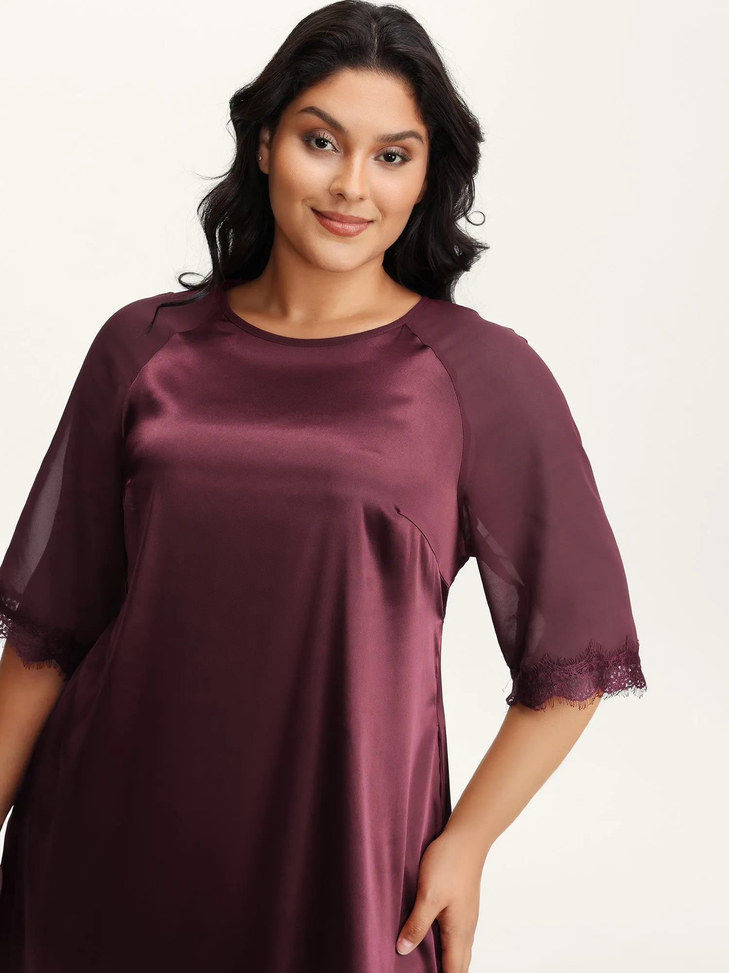 Satin Semi-Sheer Contrast Sleep Dress sold by Bloomchic product image thumbnail 4