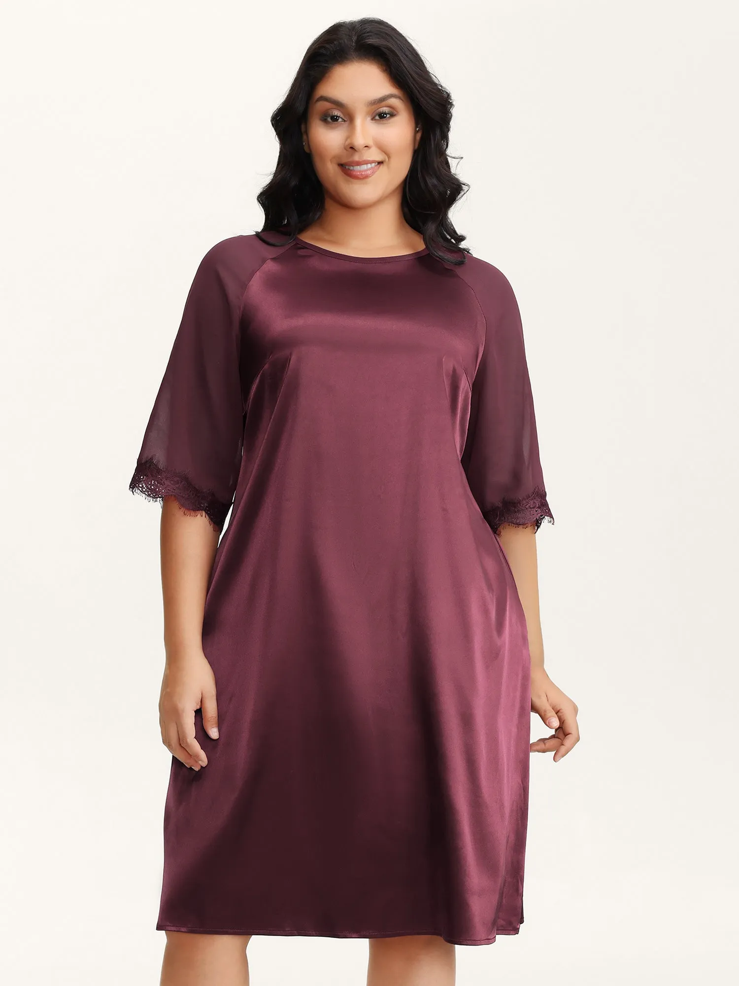 Satin Semi-Sheer Contrast Sleep Dress sold by Bloomchic product image thumbnail 2