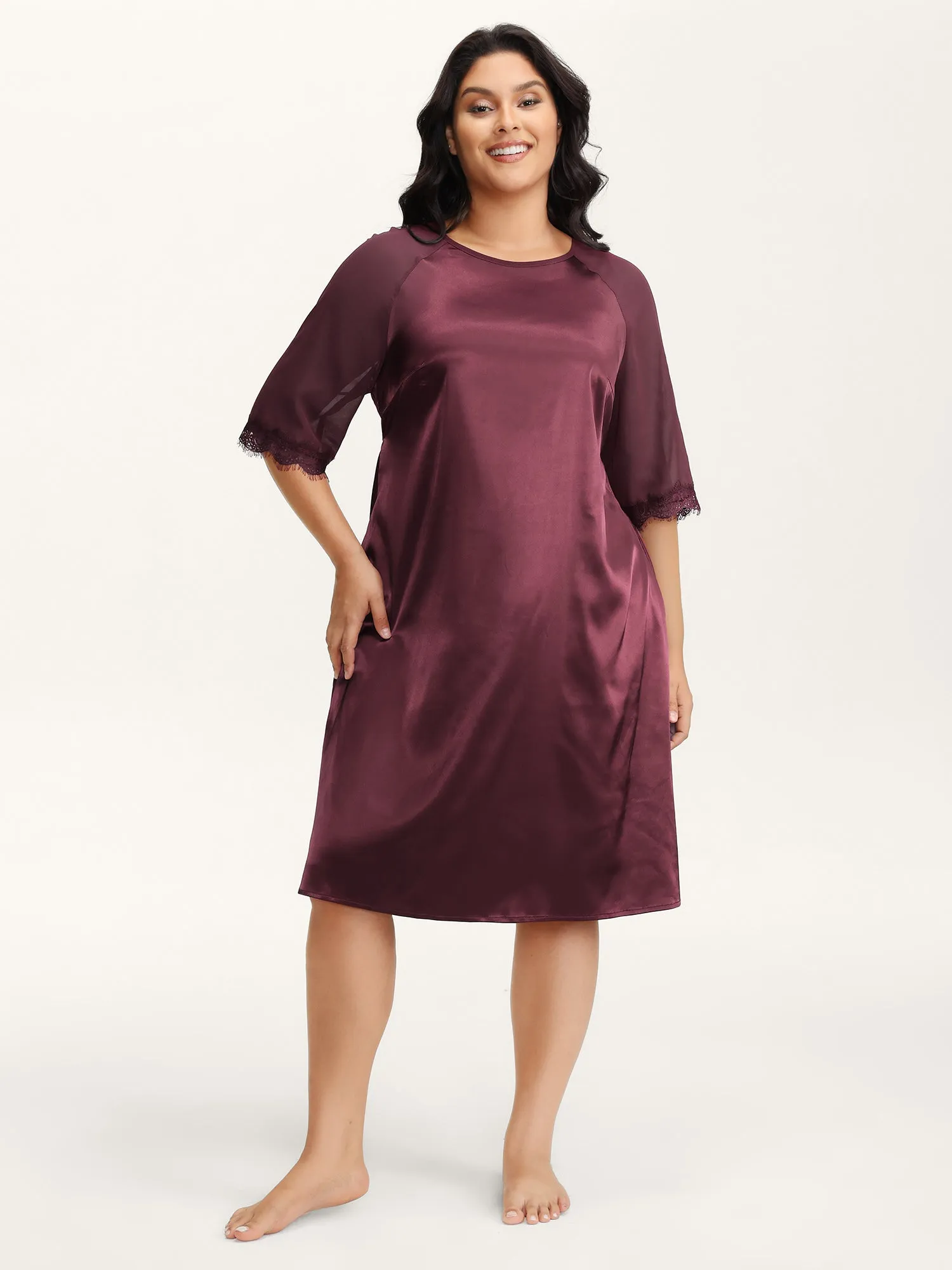 Satin Semi-Sheer Contrast Sleep Dress sold by Bloomchic product image thumbnail 5
