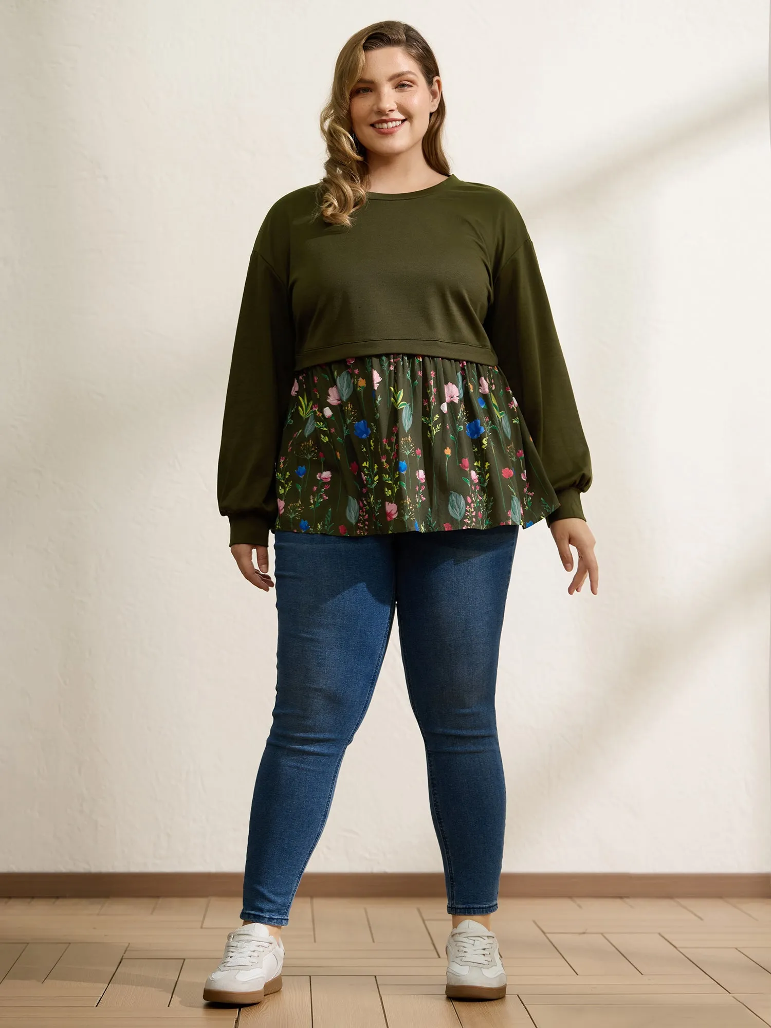 Rayon Floral Print Contrast Sweatshirt sold by Bloomchic product image thumbnail 2