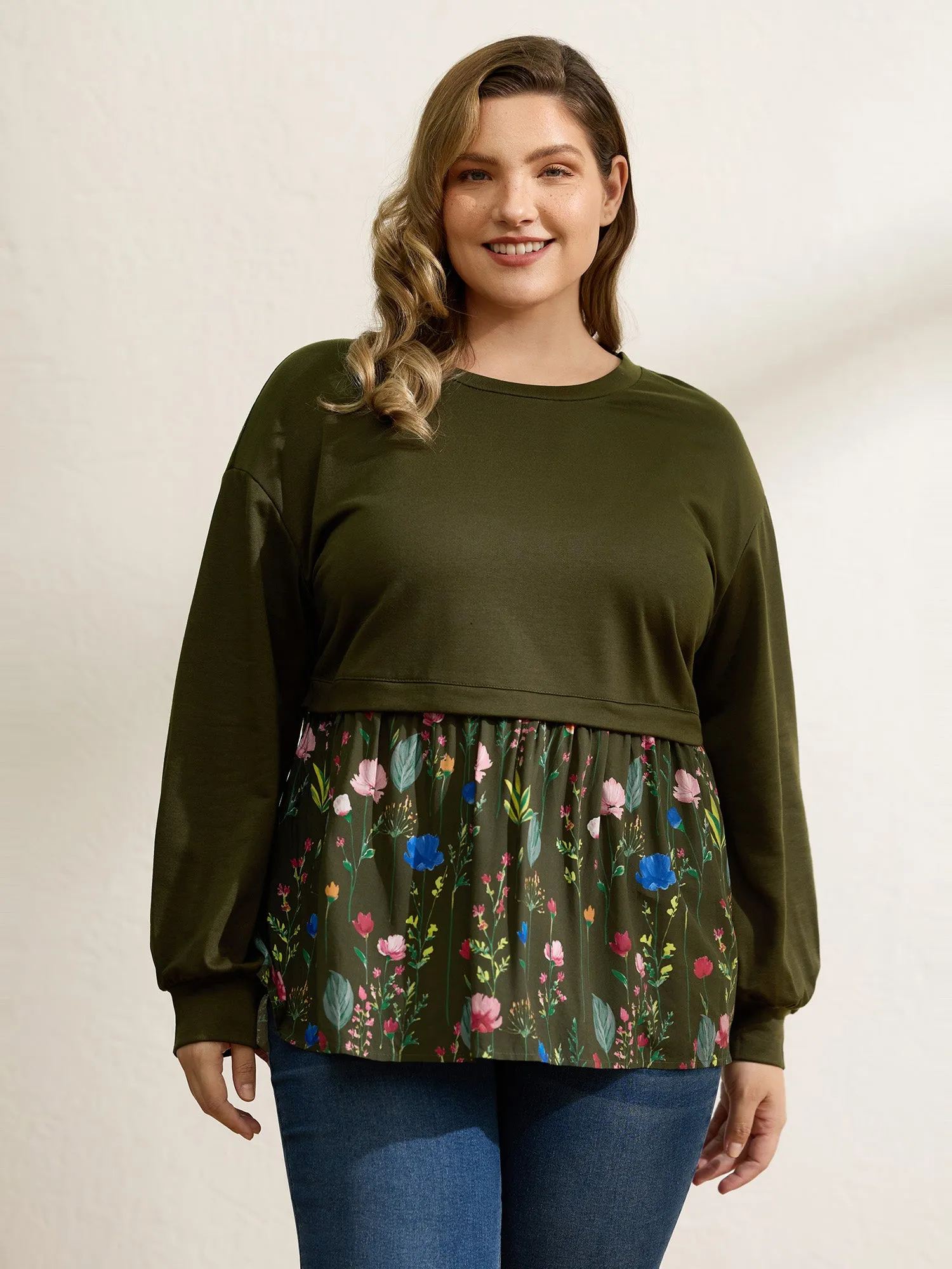 Rayon Floral Print Contrast Sweatshirt sold by Bloomchic