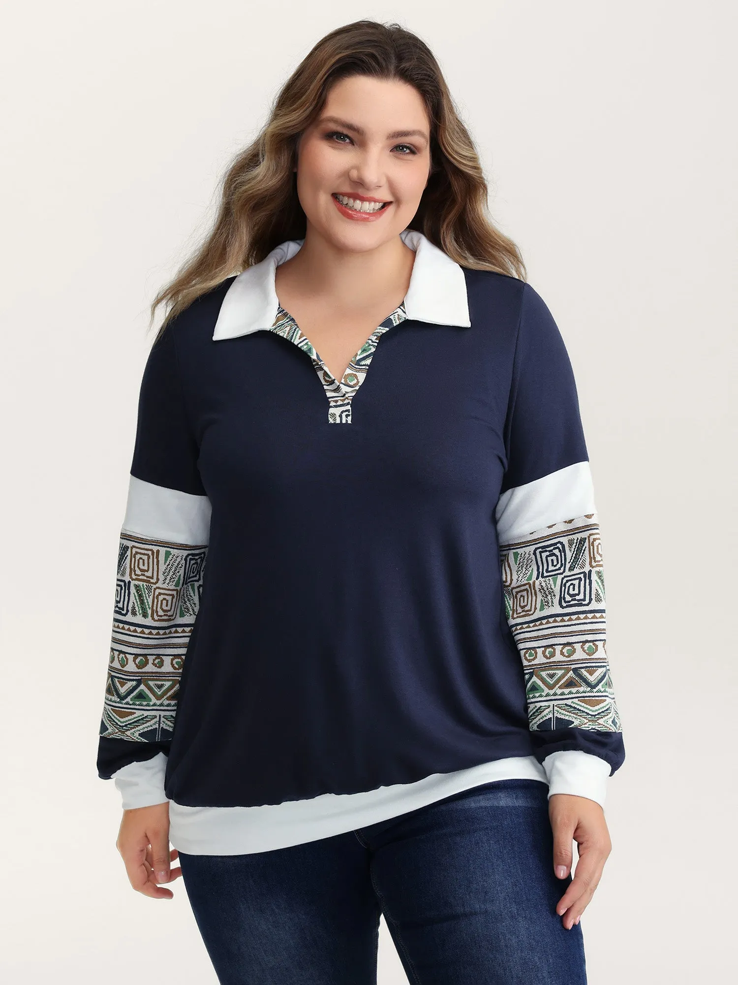 Supersoft Color Contrast Collar Sweatshirt sold by Bloomchic