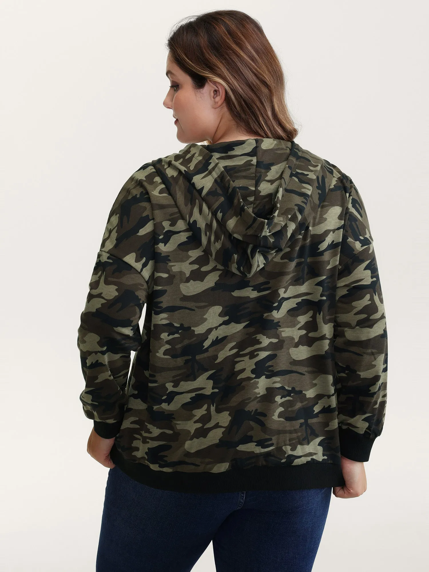 Camouflage Print Patch Pocket Button Hoodie sold by Bloomchic product image thumbnail 4
