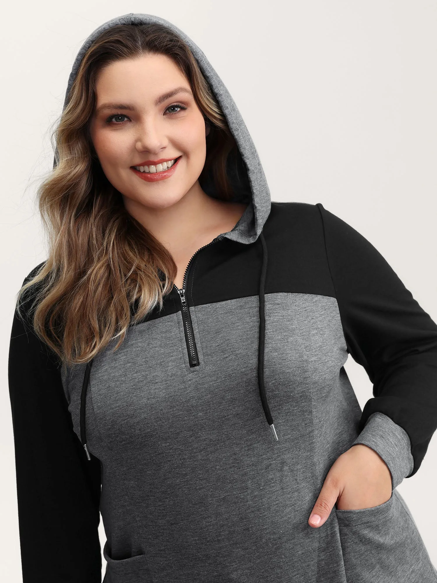 Heather Stretchy Colorblock Long Hoodie sold by Bloomchic product image thumbnail 4