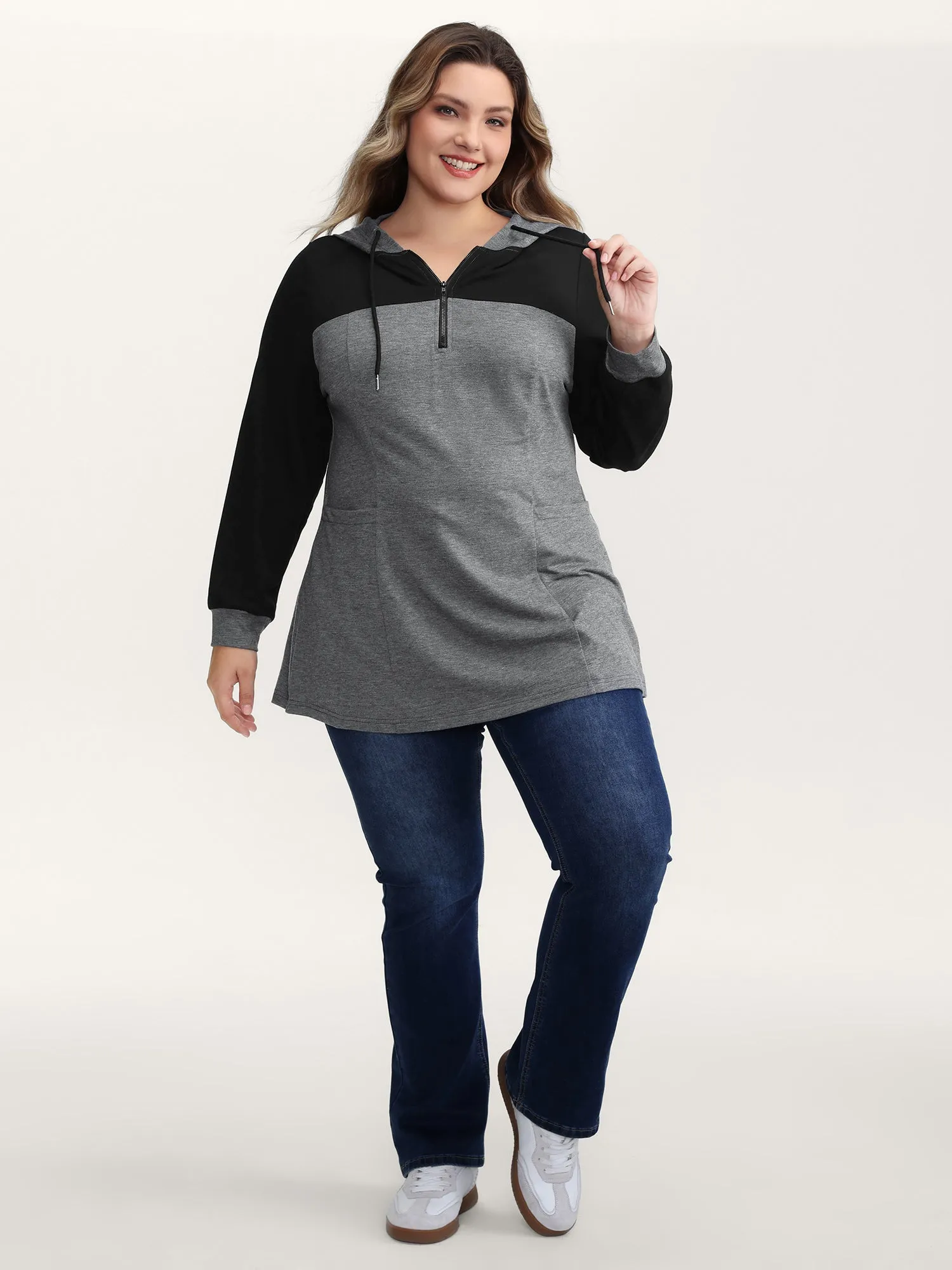 Heather Stretchy Colorblock Long Hoodie sold by Bloomchic product image thumbnail 3