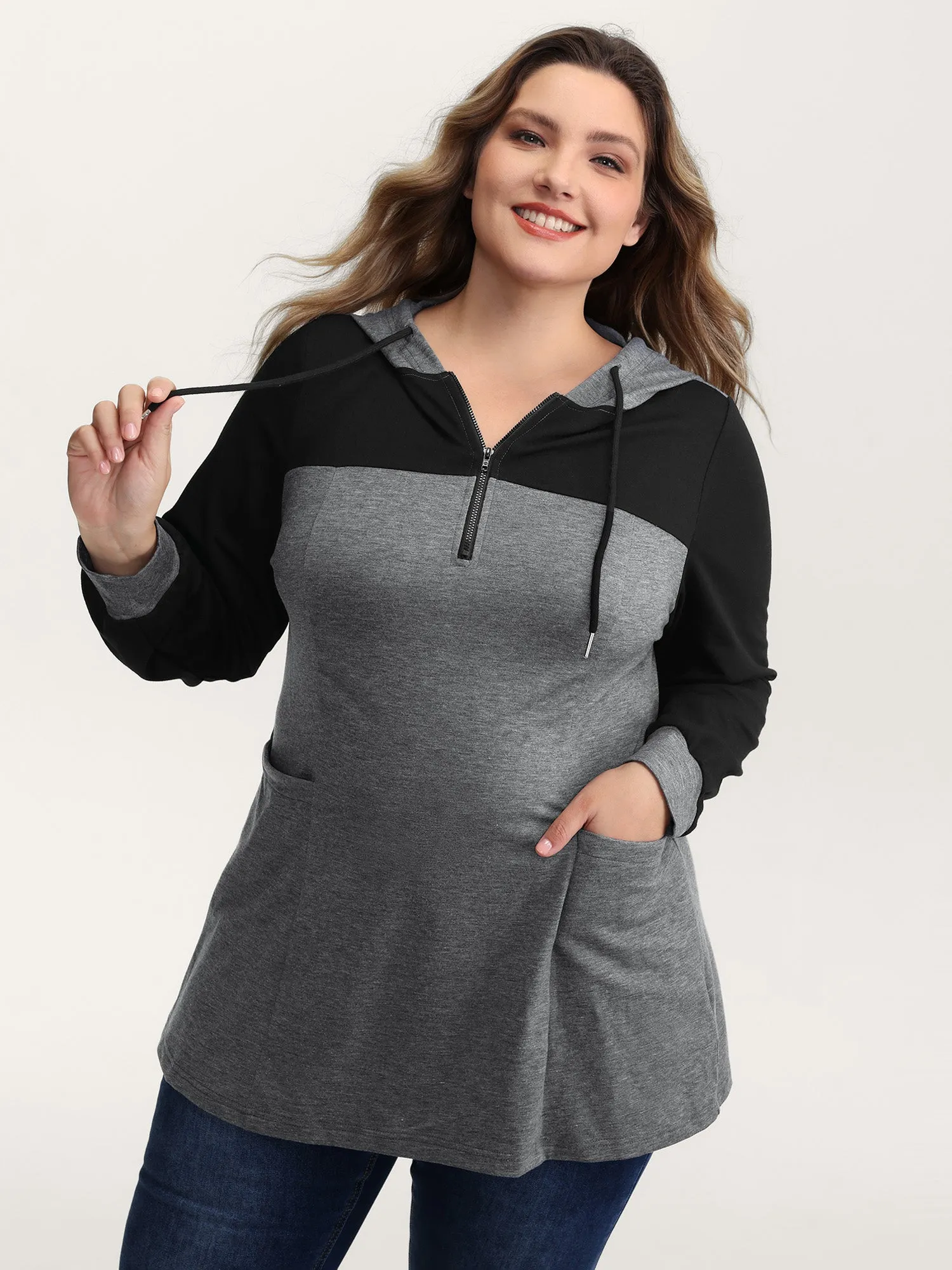 Heather Stretchy Colorblock Long Hoodie sold by Bloomchic product image thumbnail 2