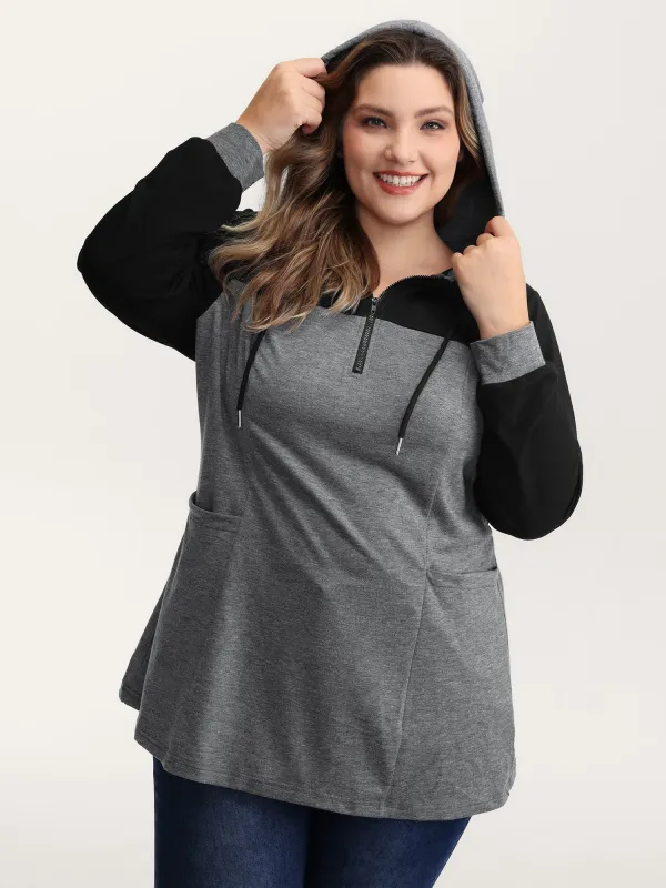 Heather Stretchy Colorblock Long Hoodie sold by Bloomchic