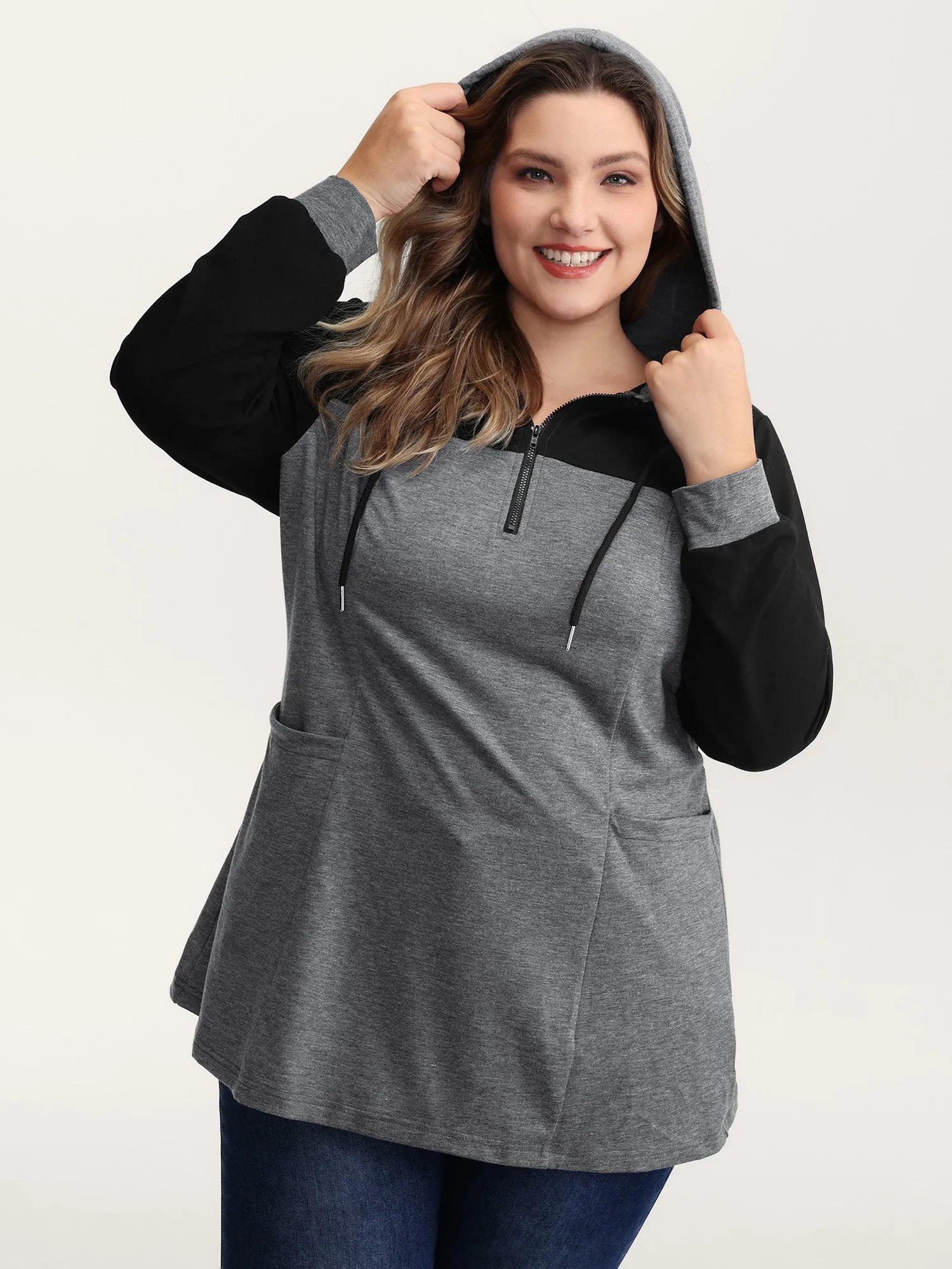 Heather Stretchy Colorblock Long Hoodie sold by Bloomchic