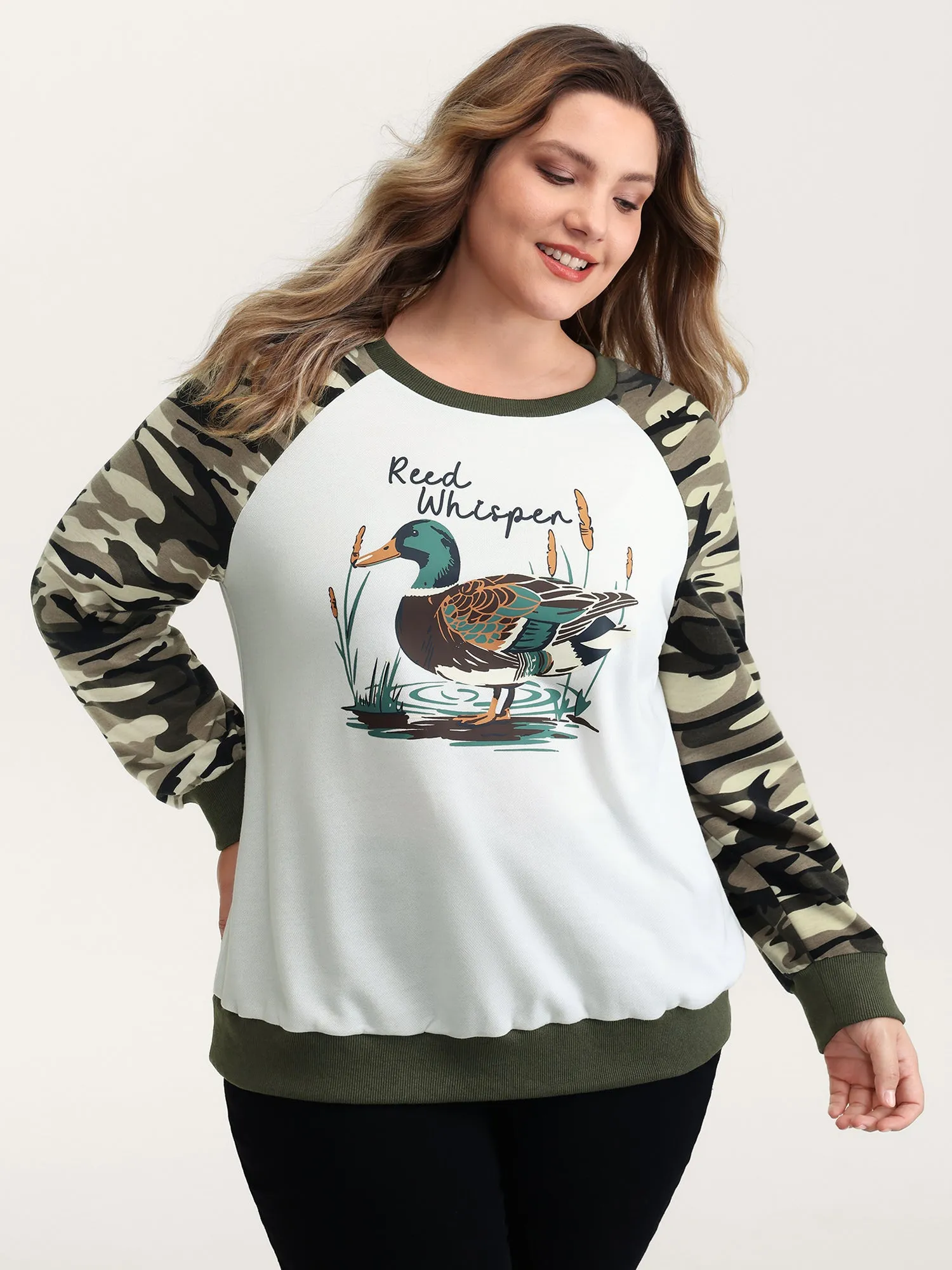 Camouflage Contrast Animal Print Sweatshirt sold by Bloomchic