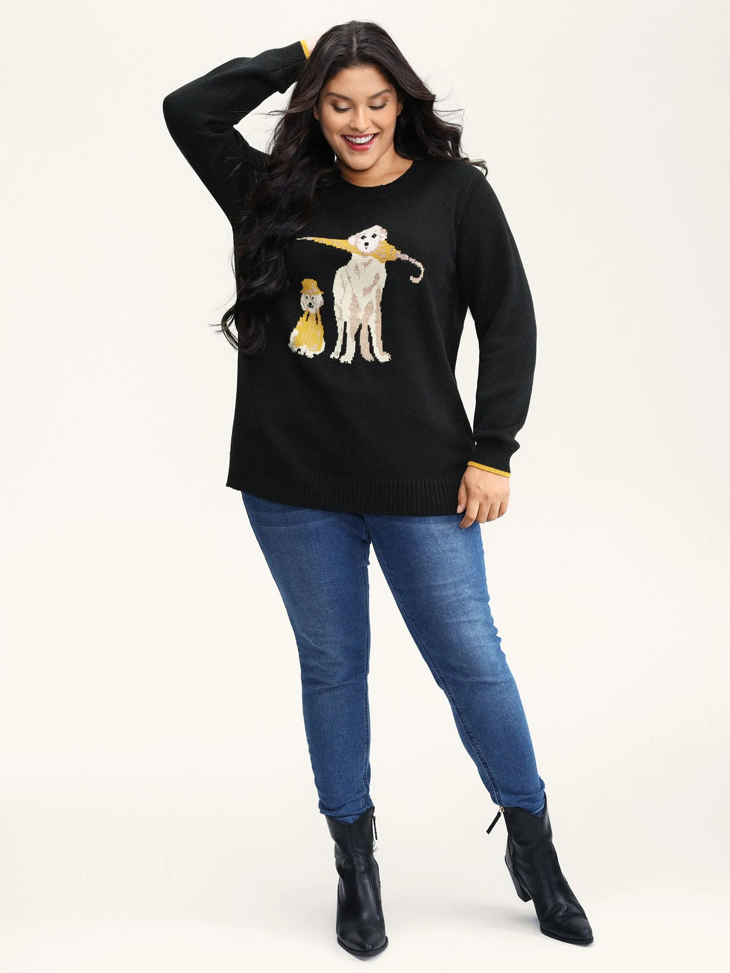 Puppy In Rain Jacquard Contrast Pullover sold by Bloomchic product image thumbnail 3