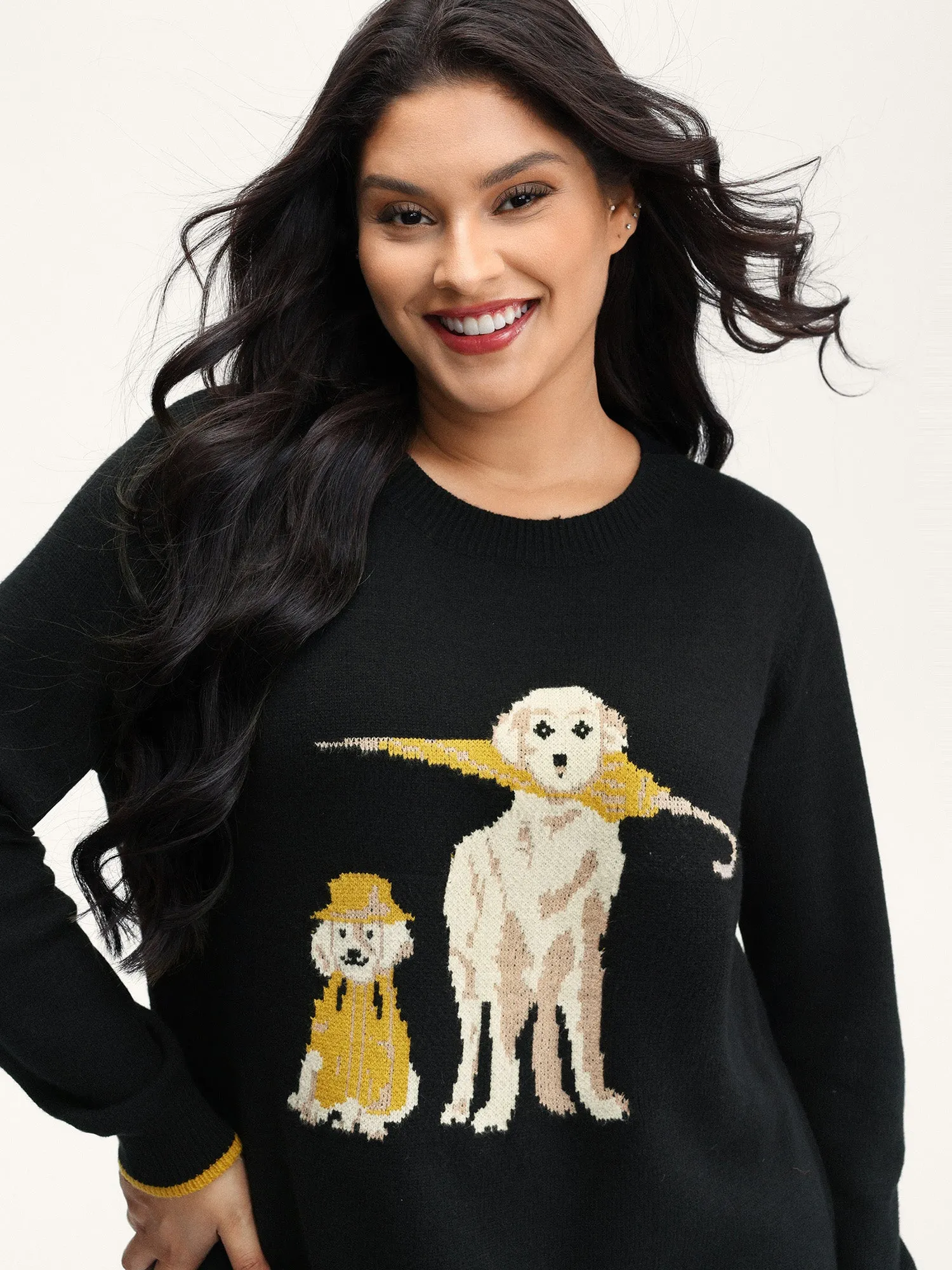 Puppy In Rain Jacquard Contrast Pullover sold by Bloomchic