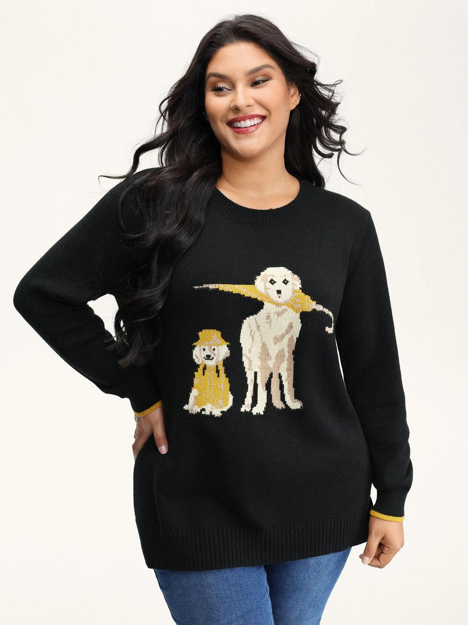 Puppy In Rain Jacquard Contrast Pullover sold by Bloomchic product image thumbnail 2
