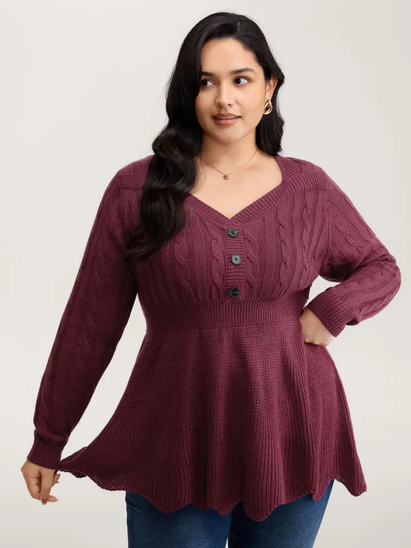 Cinched-Waist Sweetheart Textured A-Line Pullover sold by Bloomchic