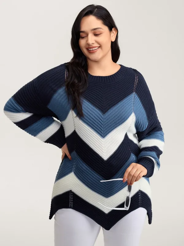 Round Neck Colorblock Asymmetrical Hem Pullover sold by Bloomchic