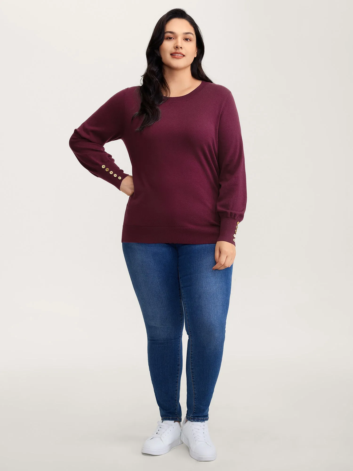 Lantern Sleeve Button Detail Pullover sold by Bloomchic product image thumbnail 3