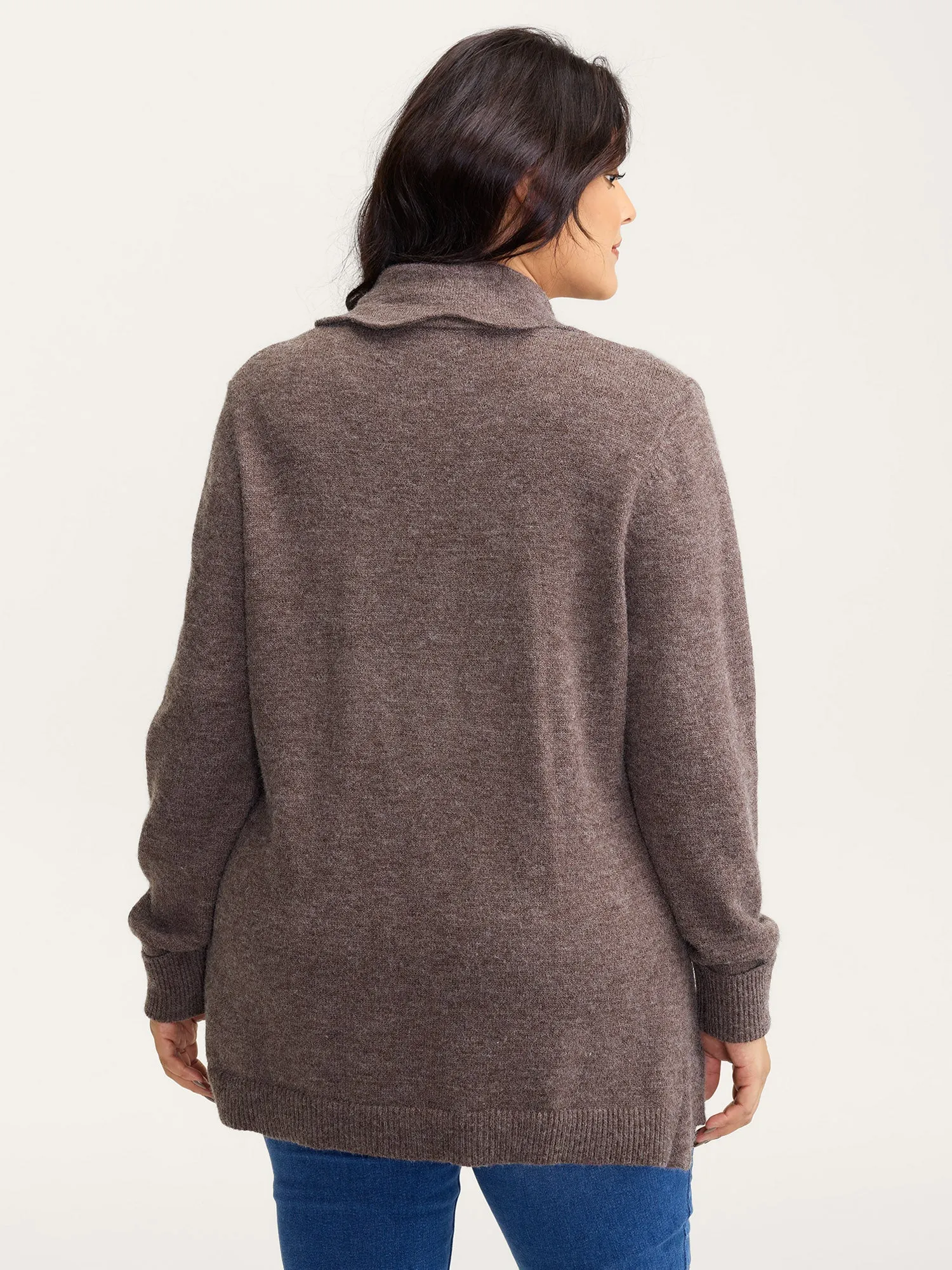 Wavy Arc Hem Tie-Front Knit Cardigan sold by Bloomchic product image thumbnail 5