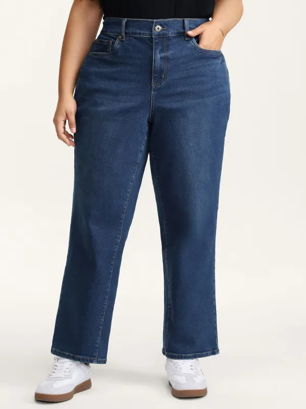 Retro Wash Stretchy Waist Straight-Leg Jeans sold by Bloomchic