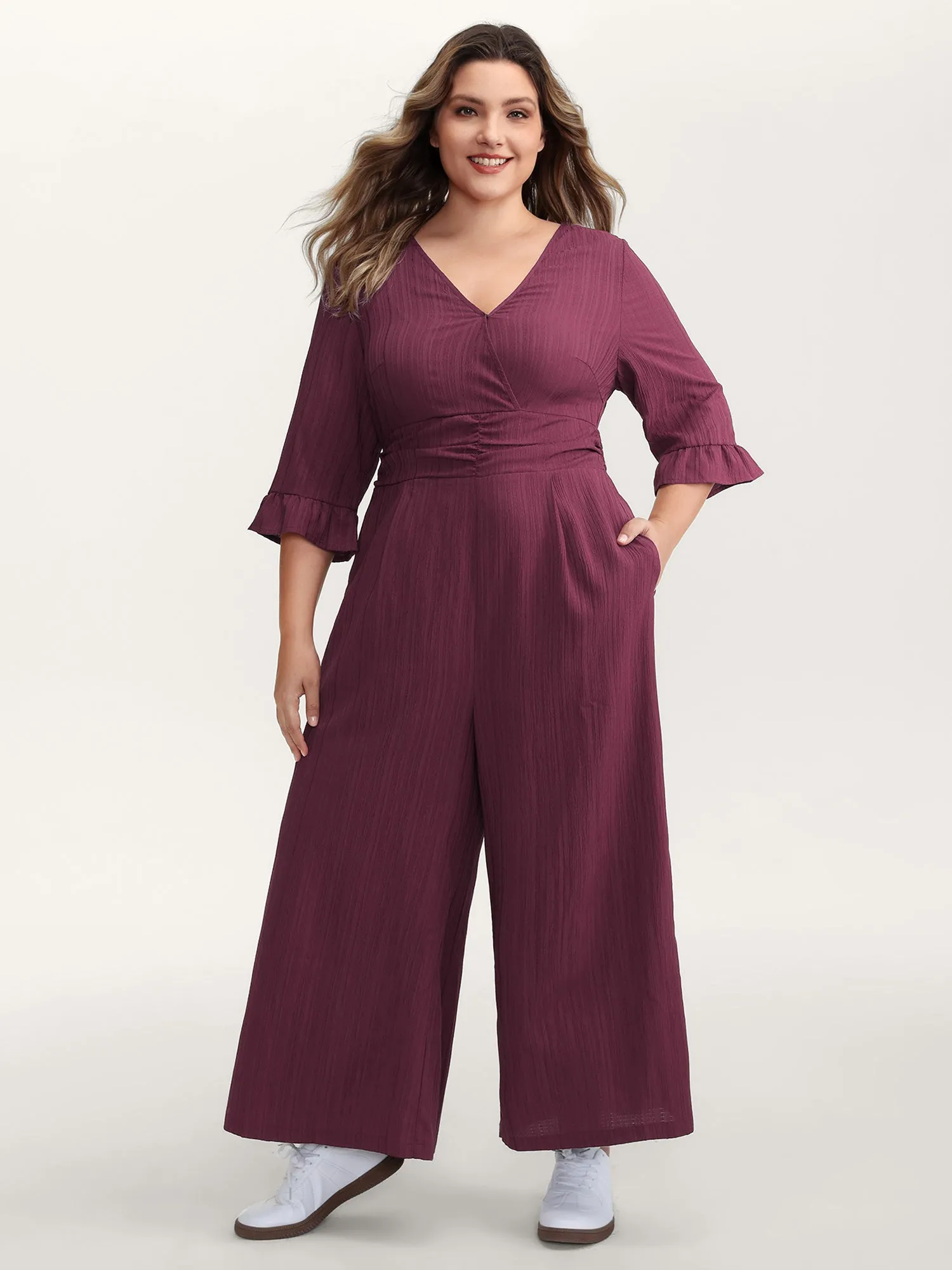 Wide Pleated Waist Backless Tie Jumpsuit sold by Bloomchic