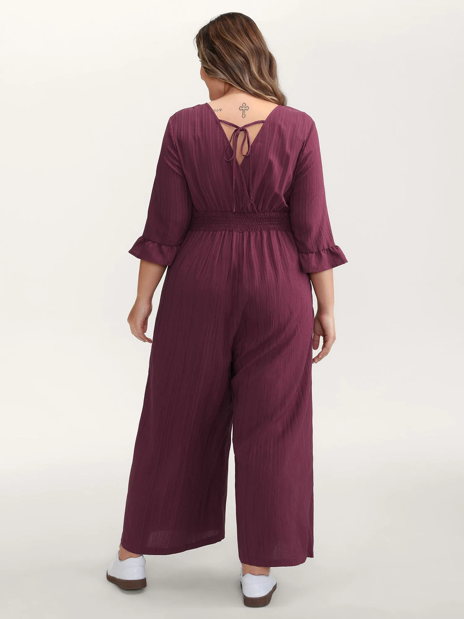 Wide Pleated Waist Backless Tie Jumpsuit sold by Bloomchic product image thumbnail 4