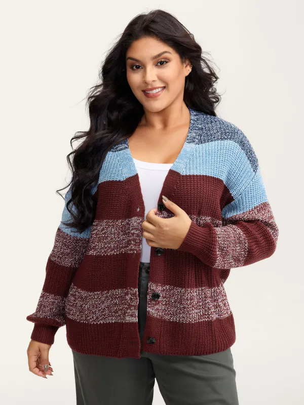 Colorblock Buttons V-Neck Knit Cardigan sold by Bloomchic