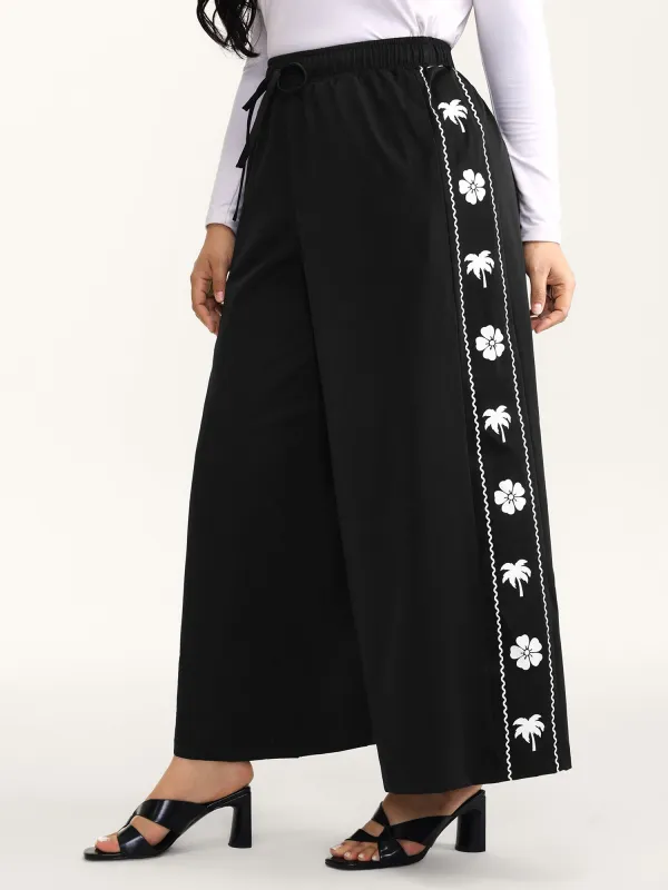 Floral Side Drawstring Wide-Leg Pants sold by Bloomchic