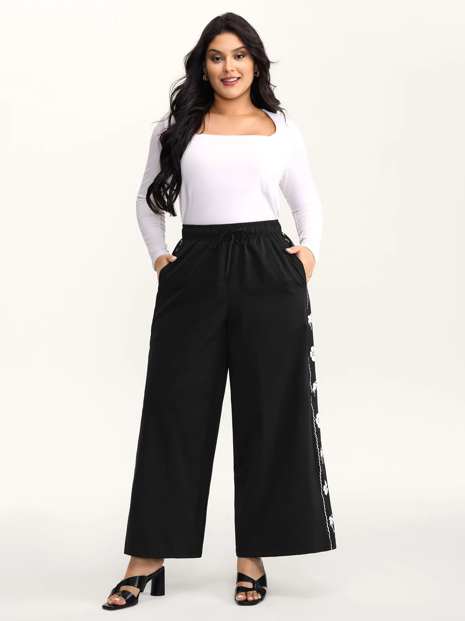 Floral Side Drawstring Wide-Leg Pants sold by Bloomchic product image thumbnail 2