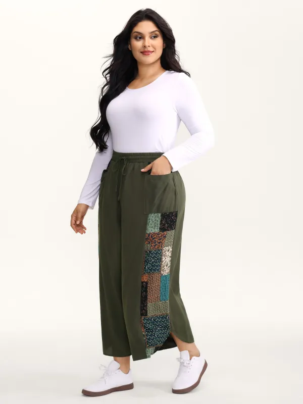 Patch Print Drawstring Wide-Leg Pants sold by Bloomchic