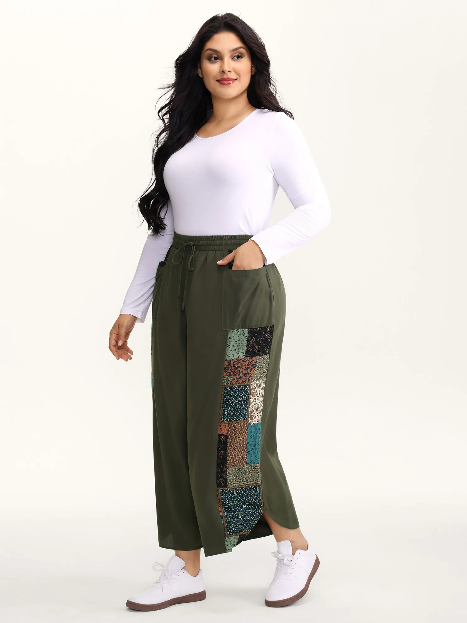 Patch Print Drawstring Wide-Leg Pants sold by Bloomchic
