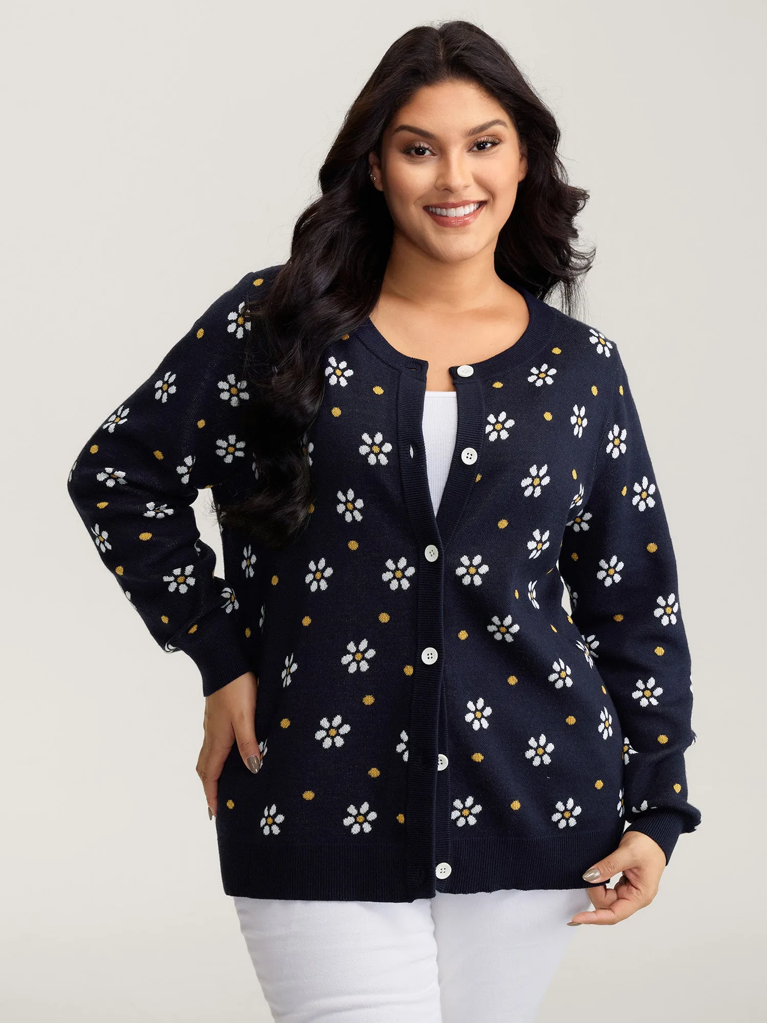 Floral Polka Dot Print Button Knit Cardigan sold by Bloomchic product image thumbnail 4