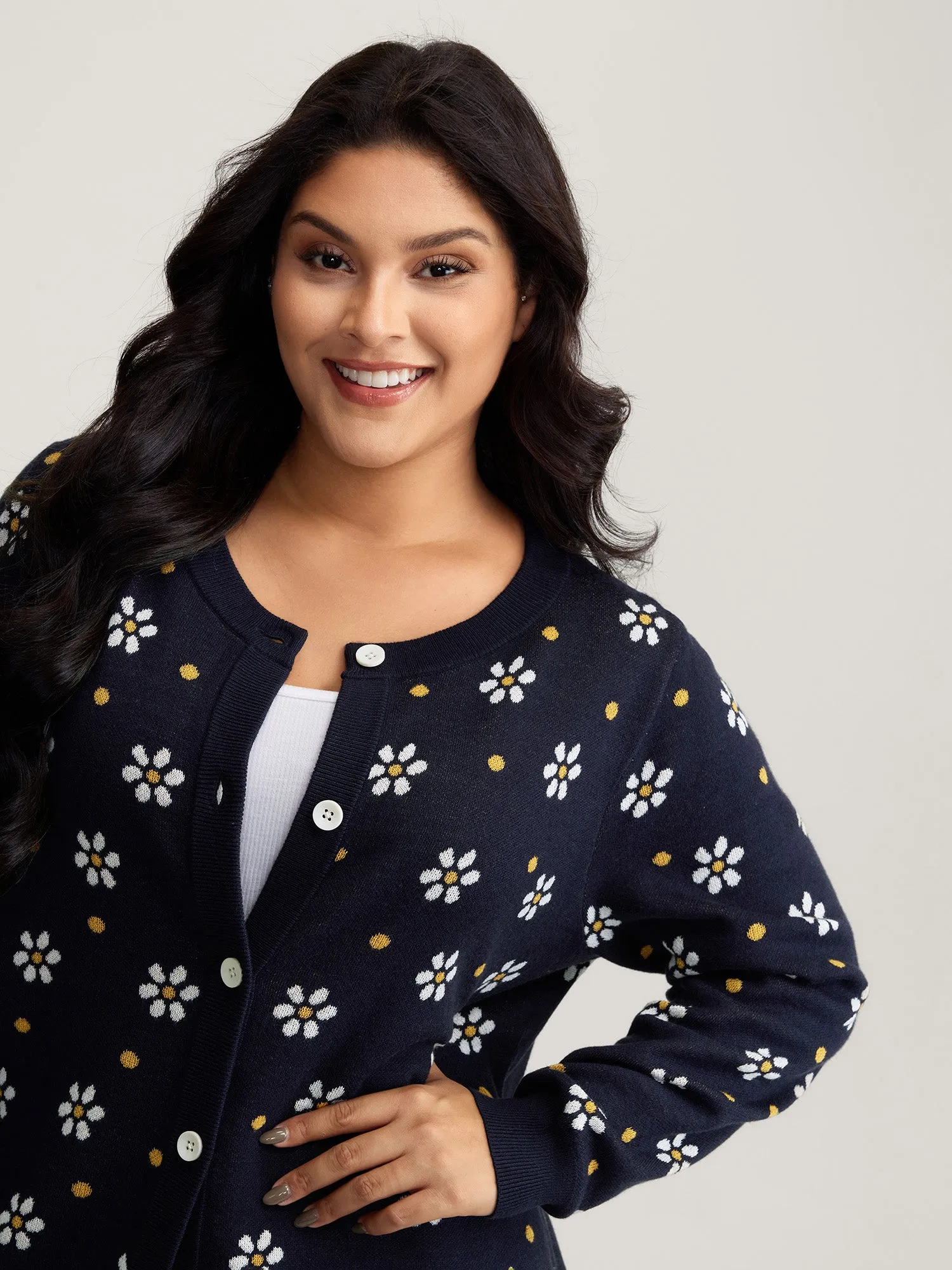 Floral Polka Dot Print Button Knit Cardigan sold by Bloomchic product image thumbnail 2