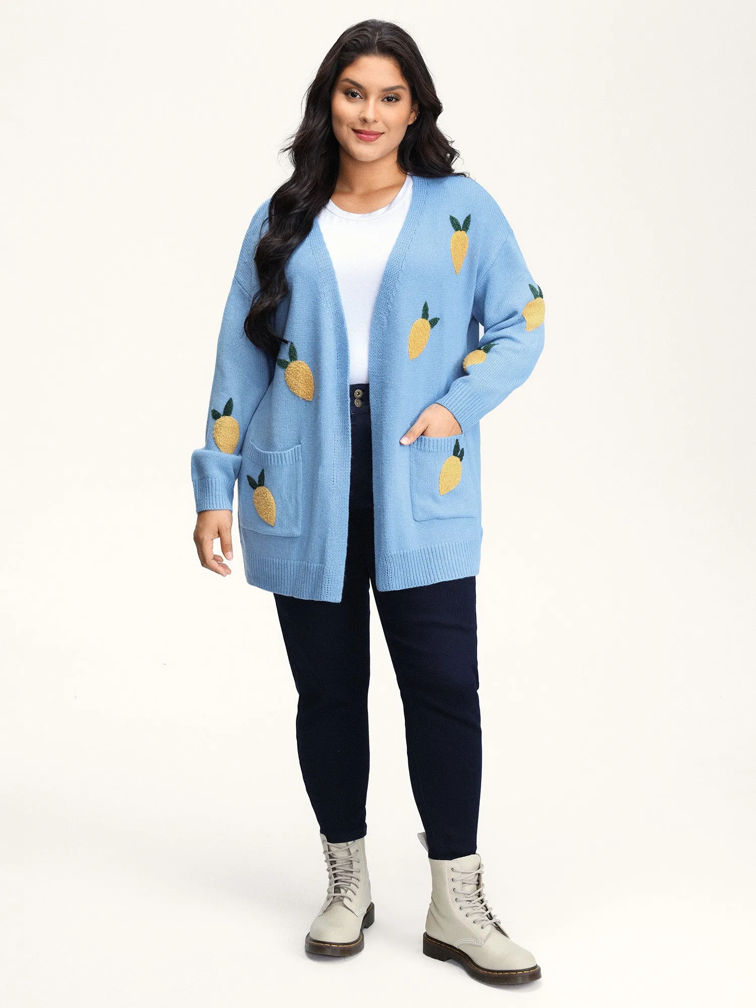 Lemon Embroidery V-Neck Pockets Knit Cardigan sold by Bloomchic product image thumbnail 3