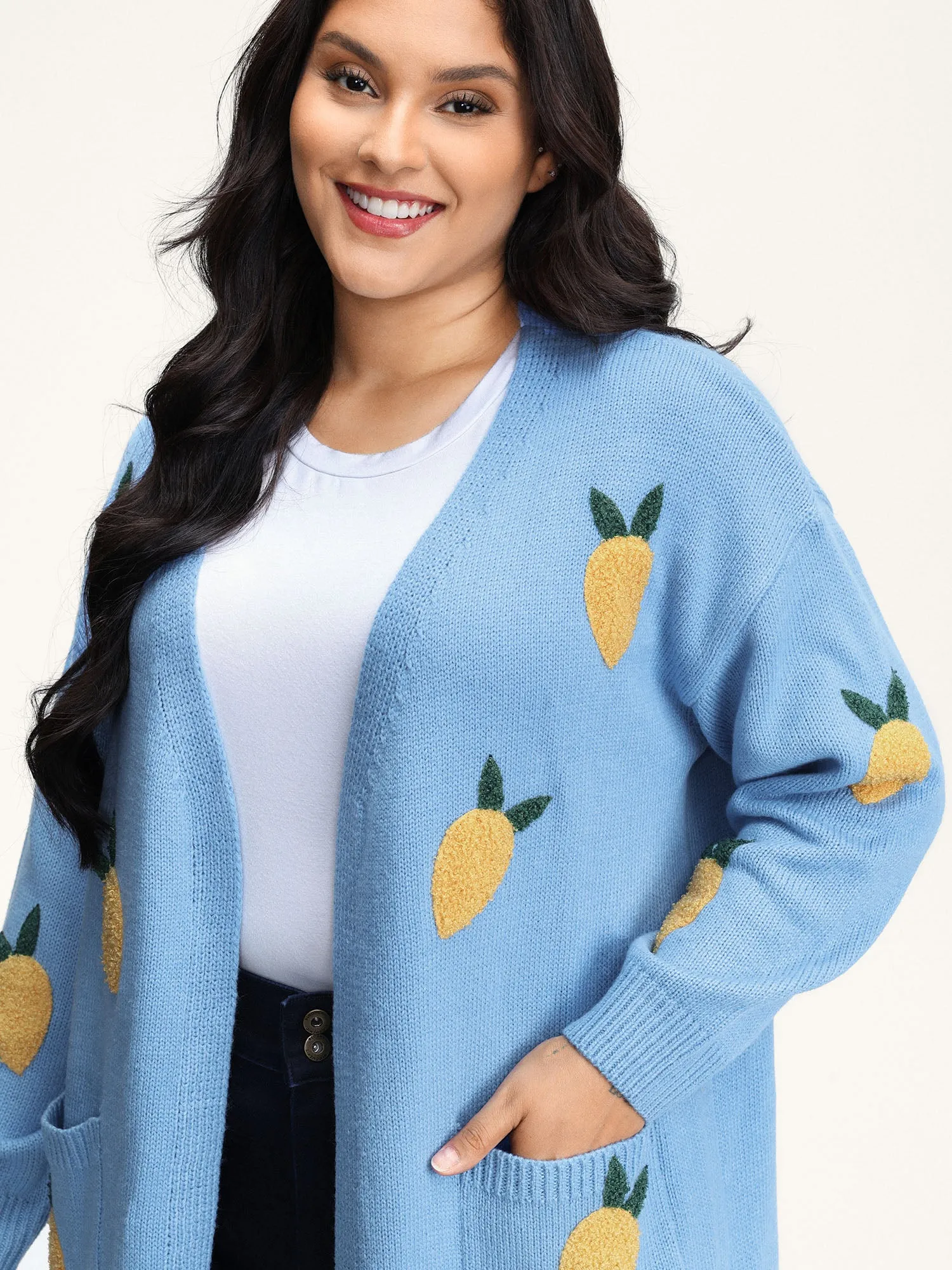 Lemon Embroidery V-Neck Pockets Knit Cardigan sold by Bloomchic product image thumbnail 2