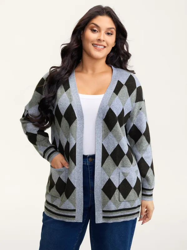 Geometrical Pattern Open-Front Knit Cardigan sold by Bloomchic