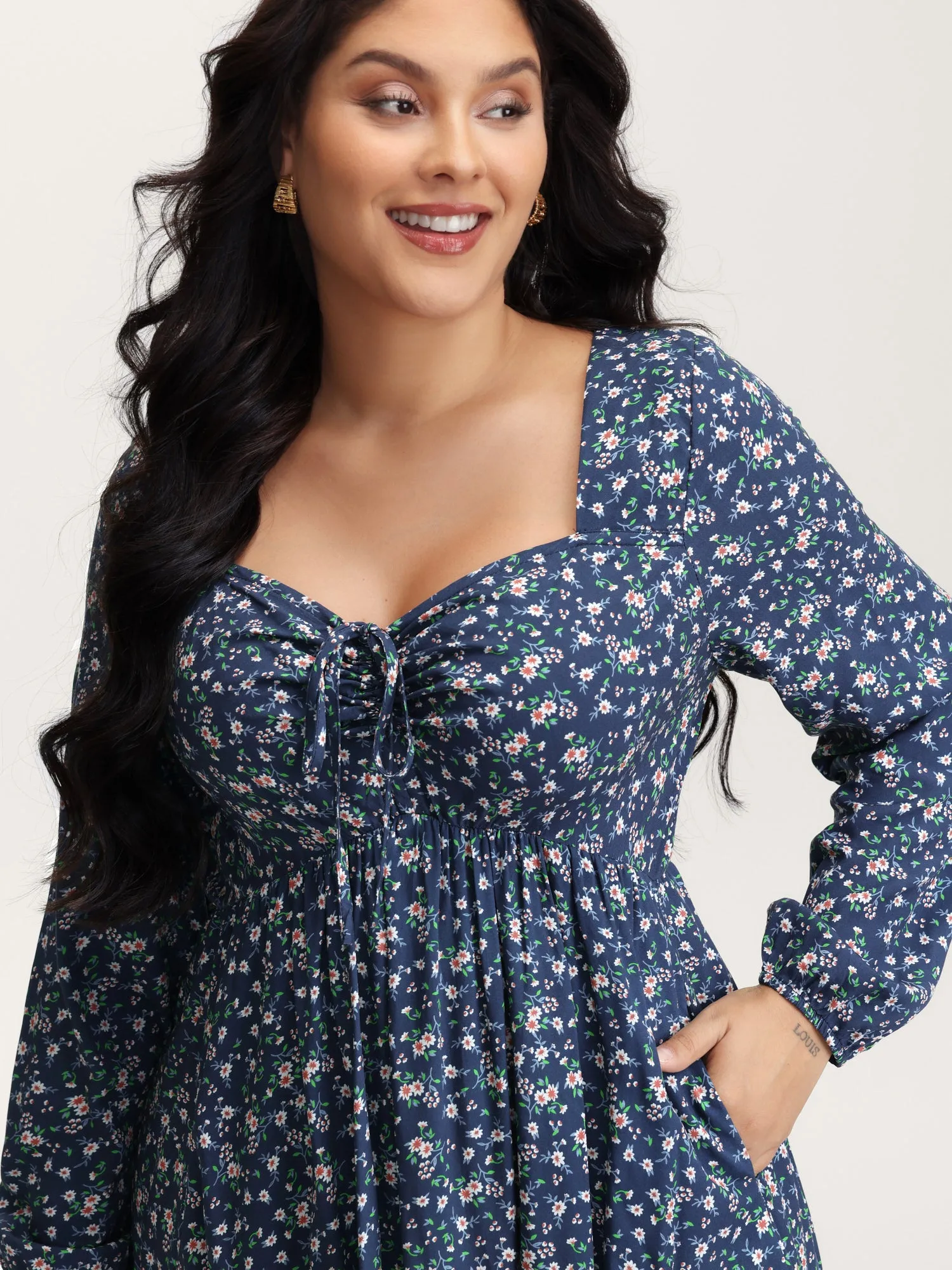 Floral Print Drawstring Bust-Ease Midi Dress sold by Bloomchic product image thumbnail 2