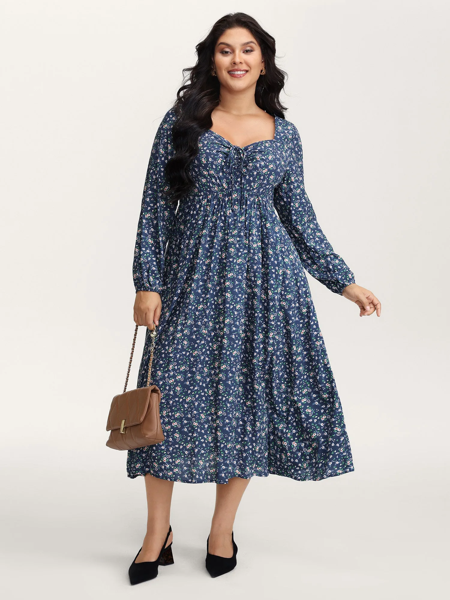 Floral Print Drawstring Bust-Ease Midi Dress sold by Bloomchic product image thumbnail 3