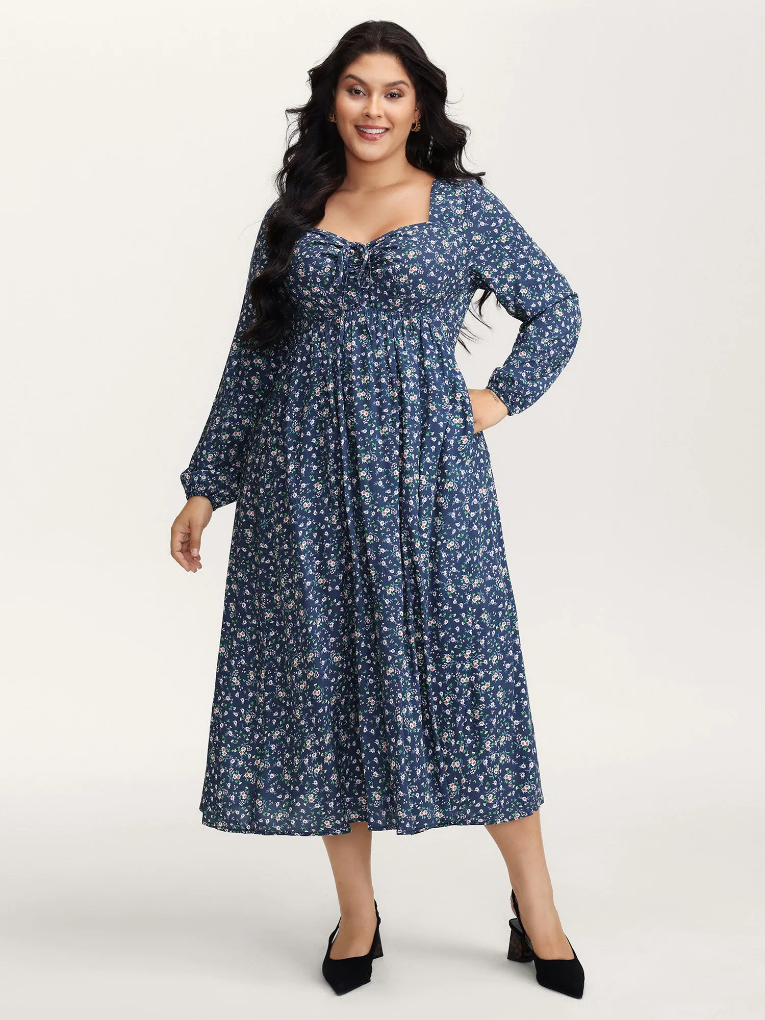 Floral Print Drawstring Bust-Ease Midi Dress sold by Bloomchic