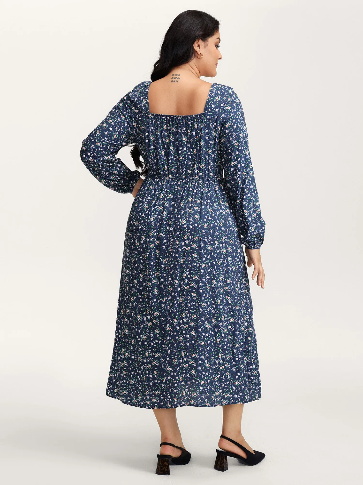 Floral Print Drawstring Bust-Ease Midi Dress sold by Bloomchic product image thumbnail 4