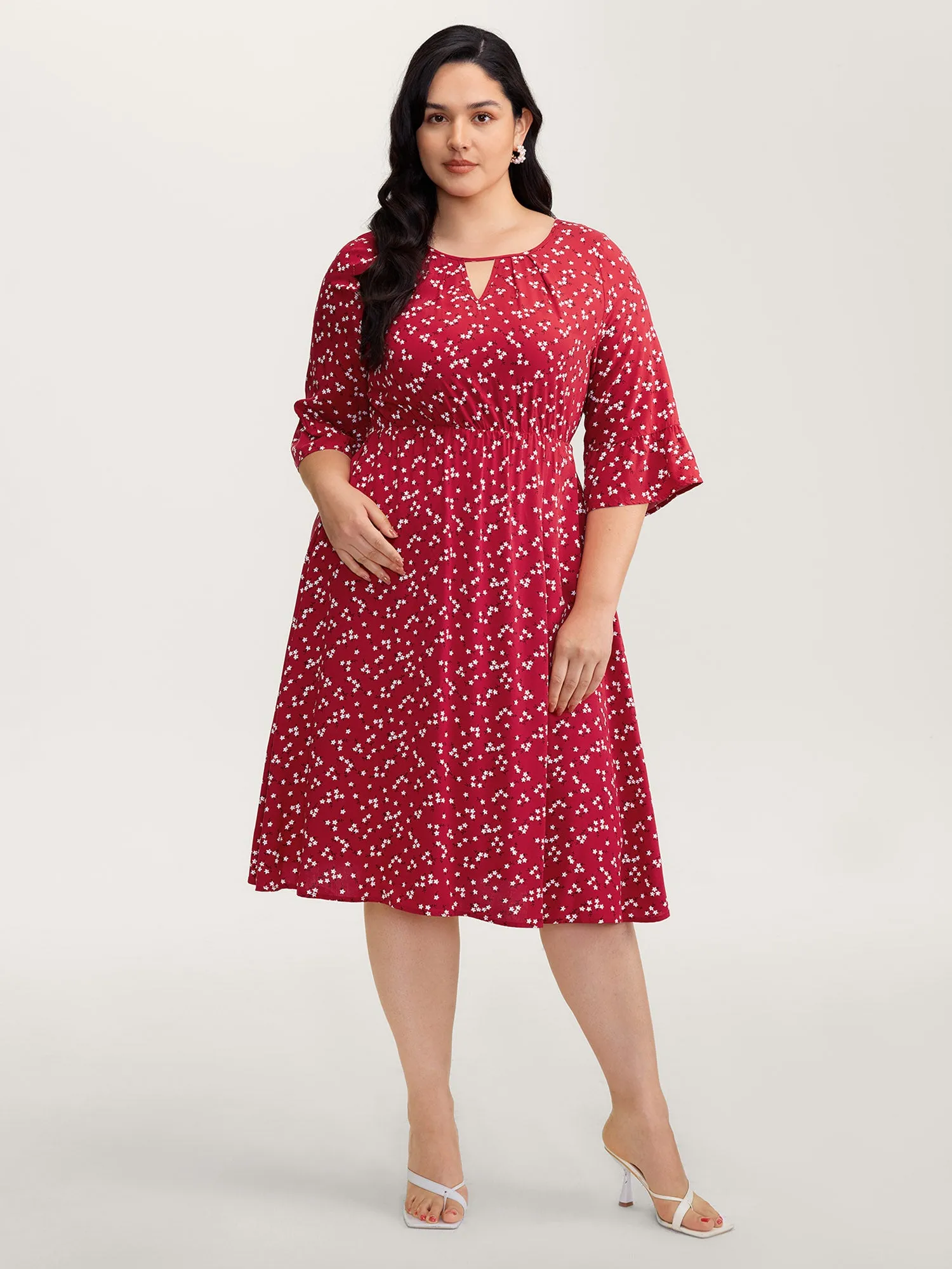 Floral Print Shirred Cut-Out Neck Midi Dress sold by Bloomchic product image thumbnail 3