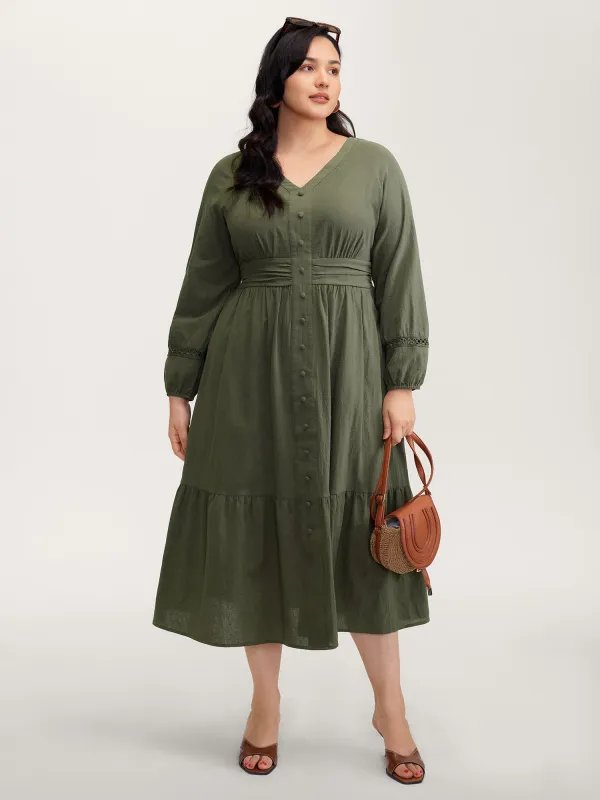 Cotton Pockets Shirred Waist Tiered Maxi Dress sold by Bloomchic